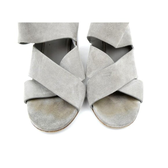 Vince Gray Suede Block Heeled Sandals Womens 6.5M Open Toe Made In Italy - Picture 2 of 12
